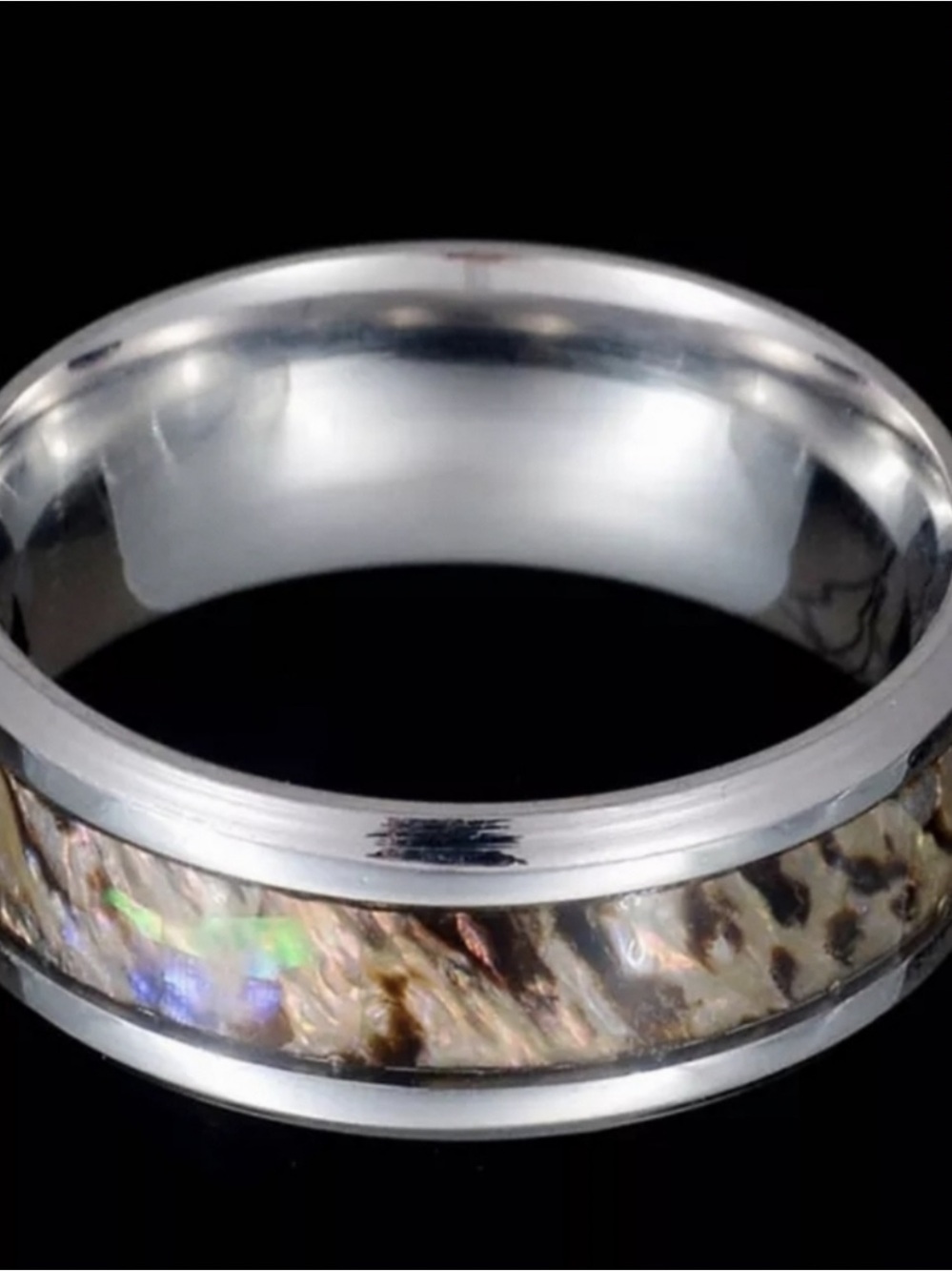 Silver ring Band Ring Shell Abalone Inlay Unisex Stainless steel Nwt